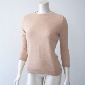 Talbots Pure Cashmere 100% Cashmere 3/4 Sleeve Camel Classic Soft Crew Neck - M